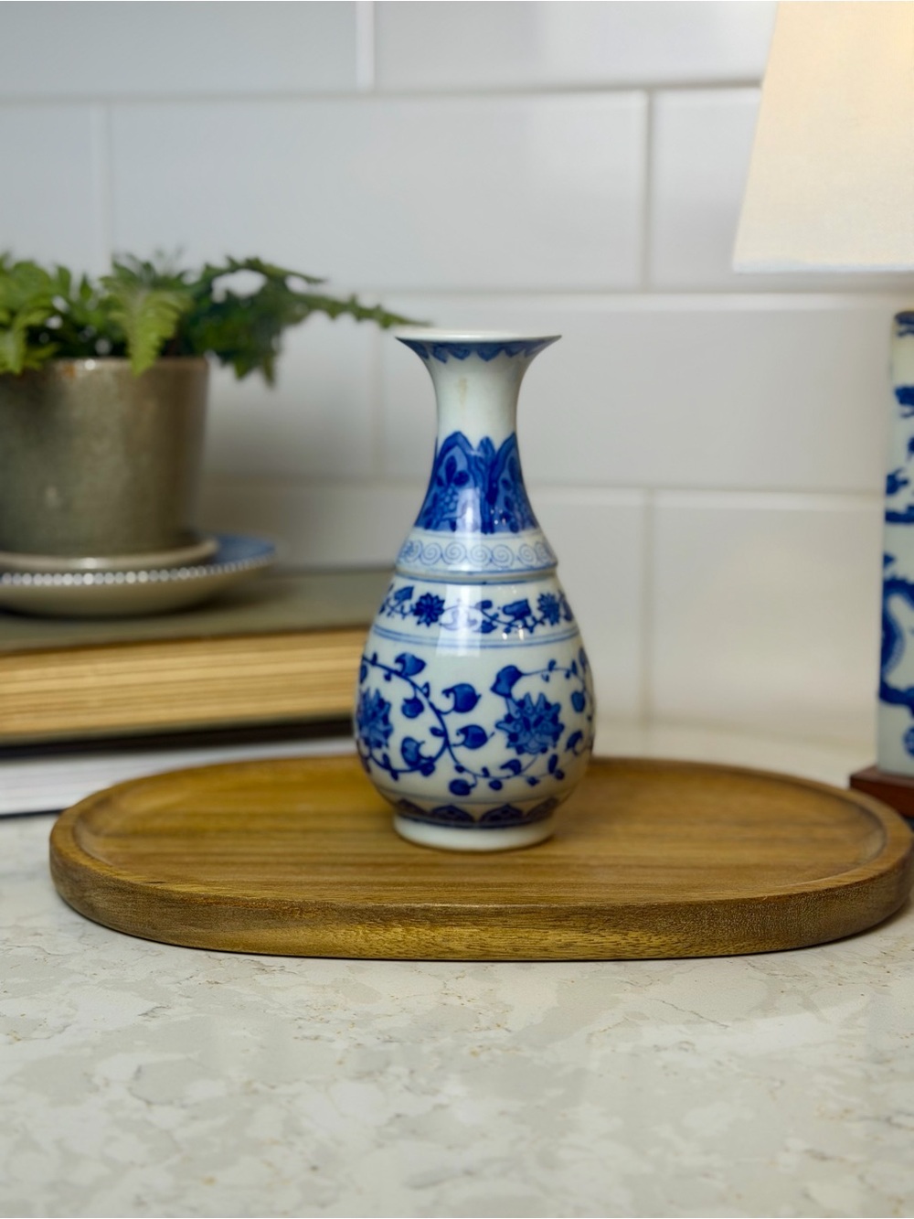 Blue and White Floral Porcelain Vase - Classic Home Accent